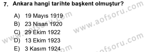 Atatürk İlkeleri Ve İnkılap Tarihi 2 Dersi 2017 - 2018 Yılı (Vize) Ara Sınav Soruları 7. Soru