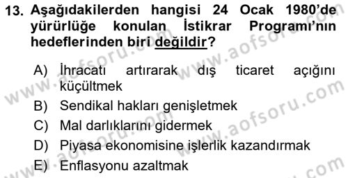 Atatürk İlkeleri Ve İnkılap Tarihi 2 Dersi 2018 - 2019 Yılı 3 Ders Sınav Soruları 13. Soru