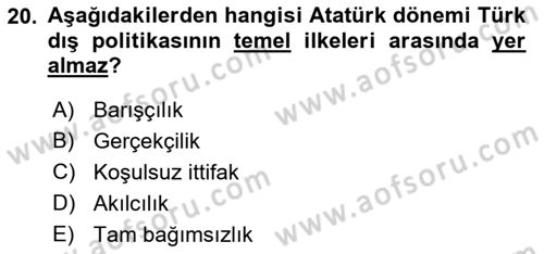 Atatürk İlkeleri Ve İnkılap Tarihi 2 Dersi 2018 - 2019 Yılı (Vize) Ara Sınav Soruları 20. Soru