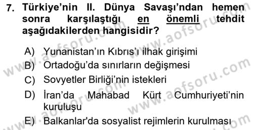 Atatürk İlkeleri Ve İnkılap Tarihi 2 Dersi 2018 - 2019 Yılı (Final) Dönem Sonu Sınav Soruları 7. Soru