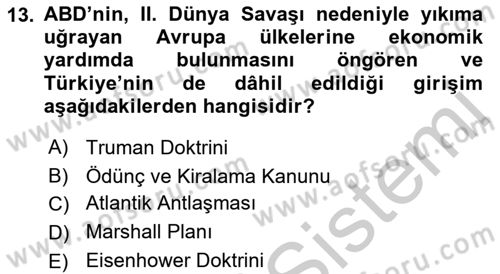 Atatürk İlkeleri Ve İnkılap Tarihi 2 Dersi 2018 - 2019 Yılı Yaz Okulu Sınav Soruları 13. Soru