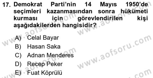 Atatürk İlkeleri Ve İnkılap Tarihi 2 Dersi 2018 - 2019 Yılı Yaz Okulu Sınav Soruları 17. Soru