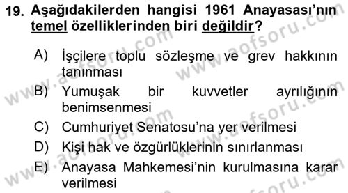 Atatürk İlkeleri Ve İnkılap Tarihi 2 Dersi 2018 - 2019 Yılı Yaz Okulu Sınav Soruları 19. Soru