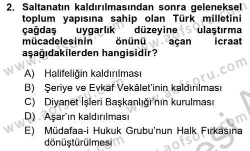 Atatürk İlkeleri Ve İnkılap Tarihi 2 Dersi 2018 - 2019 Yılı Yaz Okulu Sınav Soruları 2. Soru