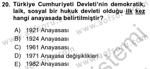 Atatürk İlkeleri Ve İnkılap Tarihi 2 Dersi 2018 - 2019 Yılı Yaz Okulu Sınav Soruları 20. Soru