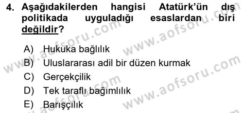 Atatürk İlkeleri Ve İnkılap Tarihi 2 Dersi 2018 - 2019 Yılı Yaz Okulu Sınav Soruları 4. Soru