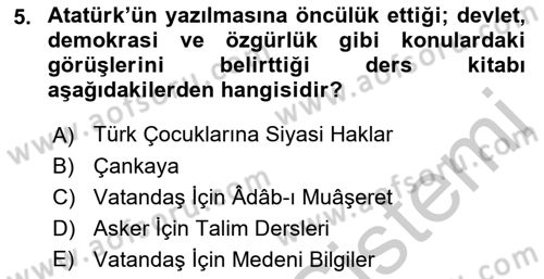 Atatürk İlkeleri Ve İnkılap Tarihi 2 Dersi 2018 - 2019 Yılı Yaz Okulu Sınav Soruları 5. Soru