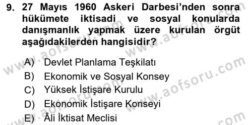 Atatürk İlkeleri Ve İnkılap Tarihi 2 Dersi 2018 - 2019 Yılı Yaz Okulu Sınav Soruları 9. Soru