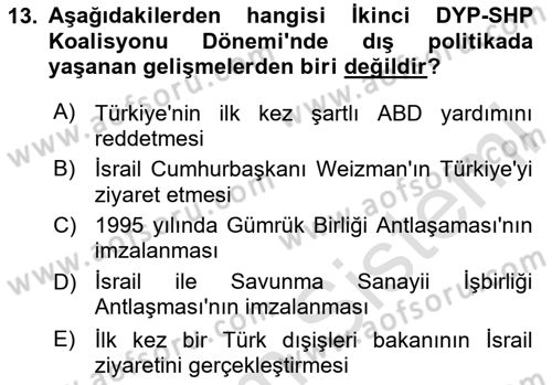Atatürk İlkeleri Ve İnkılap Tarihi 2 Dersi 2020 - 2021 Yılı Yaz Okulu Sınav Soruları 13. Soru