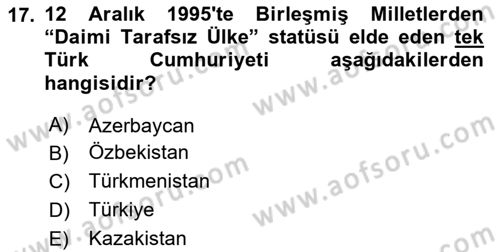 Atatürk İlkeleri Ve İnkılap Tarihi 2 Dersi 2020 - 2021 Yılı Yaz Okulu Sınav Soruları 17. Soru