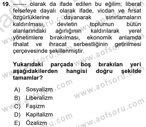 Atatürk İlkeleri Ve İnkılap Tarihi 2 Dersi 2020 - 2021 Yılı Yaz Okulu Sınavı 19. Soru