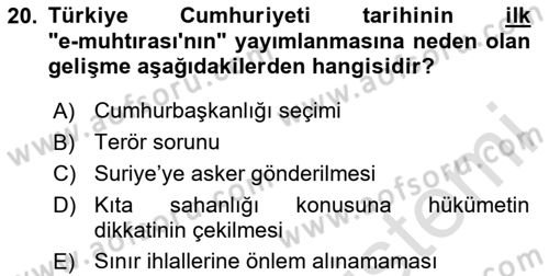 Atatürk İlkeleri Ve İnkılap Tarihi 2 Dersi 2020 - 2021 Yılı Yaz Okulu Sınavı 20. Soru