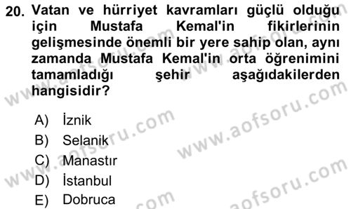 Atatürk İlkeleri Ve İnkılap Tarihi 2 Dersi 2021 - 2022 Yılı (Vize) Ara Sınav Soruları 20. Soru