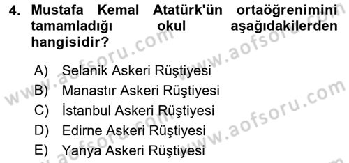 Atatürk İlkeleri Ve İnkılap Tarihi 2 Dersi 2022 - 2023 Yılı (Vize) Ara Sınav Soruları 4. Soru