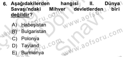 Atatürk İlkeleri Ve İnkılap Tarihi 2 Dersi 2022 - 2023 Yılı (Vize) Ara Sınav Soruları 6. Soru