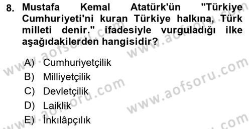 Atatürk İlkeleri Ve İnkılap Tarihi 2 Dersi 2022 - 2023 Yılı (Vize) Ara Sınav Soruları 8. Soru