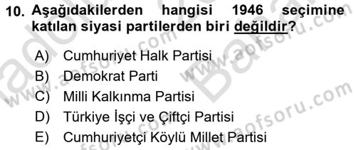 Atatürk İlkeleri Ve İnkılap Tarihi 2 Dersi 2023 - 2024 Yılı (Vize) Ara Sınav Soruları 10. Soru