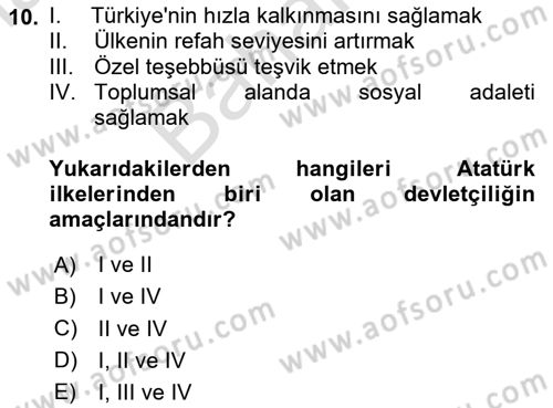 Atatürk İlkeleri Ve İnkılap Tarihi 2 Dersi 2023 - 2024 Yılı (Final) Dönem Sonu Sınav Soruları 10. Soru