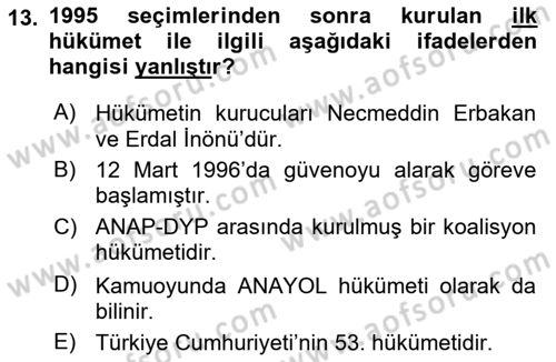 Atatürk İlkeleri Ve İnkılap Tarihi 2 Dersi 2023 - 2024 Yılı (Final) Dönem Sonu Sınav Soruları 13. Soru