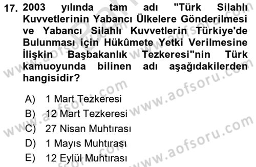 Atatürk İlkeleri Ve İnkılap Tarihi 2 Dersi 2023 - 2024 Yılı (Final) Dönem Sonu Sınav Soruları 17. Soru