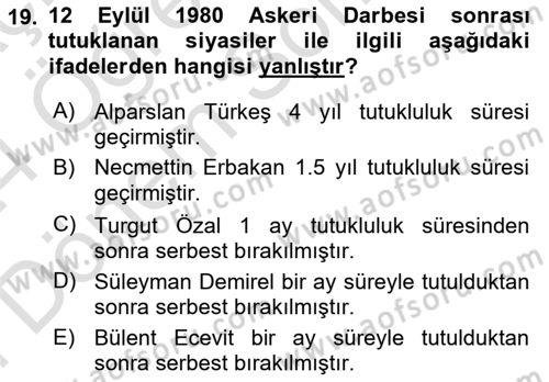 Atatürk İlkeleri Ve İnkılap Tarihi 2 Dersi 2023 - 2024 Yılı (Final) Dönem Sonu Sınav Soruları 19. Soru