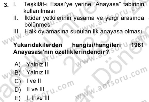 Atatürk İlkeleri Ve İnkılap Tarihi 2 Dersi 2023 - 2024 Yılı (Final) Dönem Sonu Sınav Soruları 3. Soru