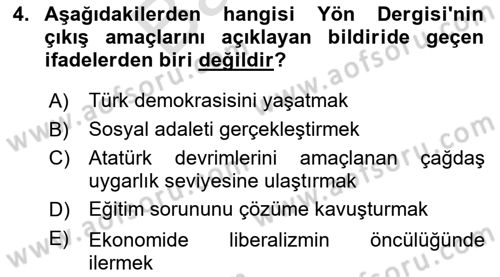 Atatürk İlkeleri Ve İnkılap Tarihi 2 Dersi 2023 - 2024 Yılı (Final) Dönem Sonu Sınav Soruları 4. Soru