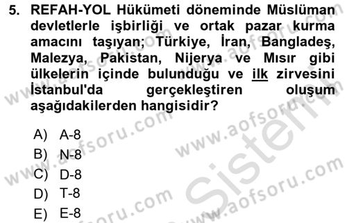Atatürk İlkeleri Ve İnkılap Tarihi 2 Dersi 2023 - 2024 Yılı (Final) Dönem Sonu Sınav Soruları 5. Soru