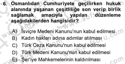 Atatürk İlkeleri Ve İnkılap Tarihi 2 Dersi 2023 - 2024 Yılı (Final) Dönem Sonu Sınav Soruları 6. Soru