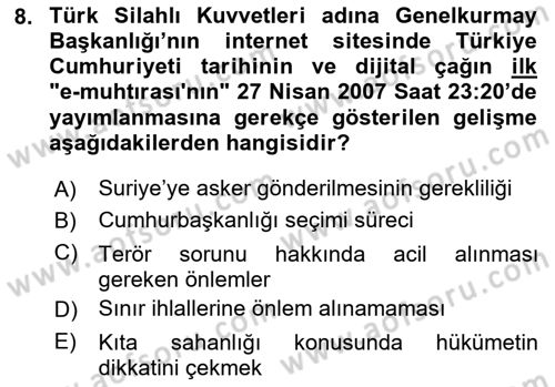 Atatürk İlkeleri Ve İnkılap Tarihi 2 Dersi 2023 - 2024 Yılı (Final) Dönem Sonu Sınav Soruları 8. Soru