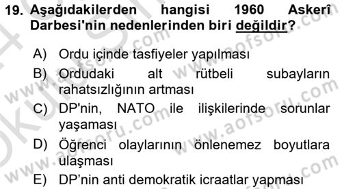 Atatürk İlkeleri Ve İnkılap Tarihi 2 Dersi 2023 - 2024 Yılı Yaz Okulu Sınavı 19. Soru