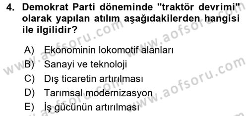 Atatürk İlkeleri Ve İnkılap Tarihi 2 Dersi 2023 - 2024 Yılı Yaz Okulu Sınavı 4. Soru