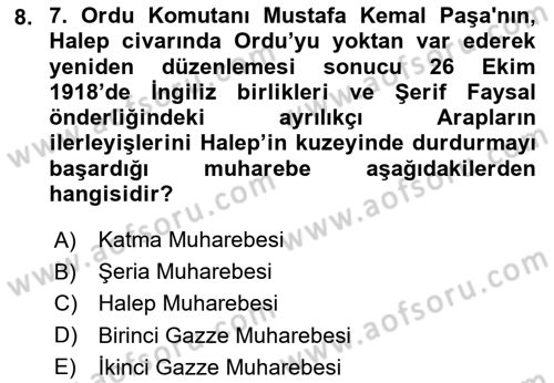 Atatürk İlkeleri Ve İnkılap Tarihi 2 Dersi 2023 - 2024 Yılı Yaz Okulu Sınav Soruları 8. Soru