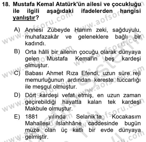 Atatürk İlkeleri Ve İnkılap Tarihi 2 Dersi 2024 - 2025 Yılı (Vize) Ara Sınav Soruları 18. Soru