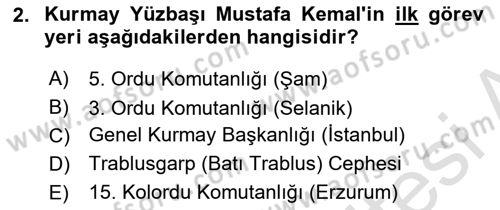 Atatürk İlkeleri Ve İnkılap Tarihi 2 Dersi 2024 - 2025 Yılı (Vize) Ara Sınav Soruları 2. Soru