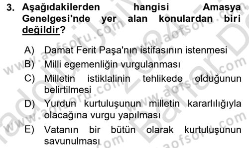 Atatürk İlkeleri Ve İnkılap Tarihi 2 Dersi 2024 - 2025 Yılı (Vize) Ara Sınav Soruları 3. Soru