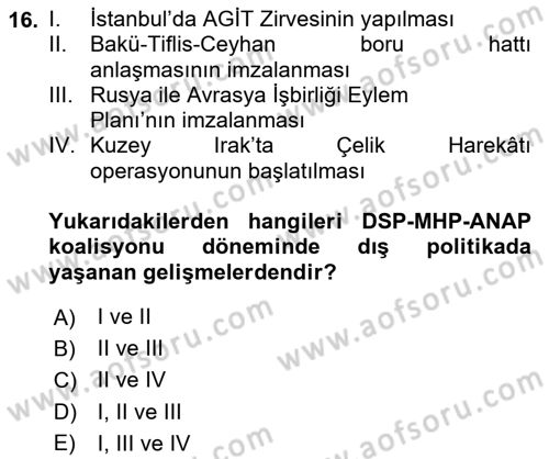 Atatürk İlkeleri Ve İnkılap Tarihi 2 Dersi 2024 - 2025 Yılı Yaz Okulu Sınav Soruları 16. Soru