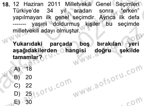 Atatürk İlkeleri Ve İnkılap Tarihi 2 Dersi 2024 - 2025 Yılı Yaz Okulu Sınav Soruları 18. Soru