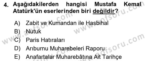Atatürk İlkeleri Ve İnkılap Tarihi 2 Dersi 2024 - 2025 Yılı Yaz Okulu Sınav Soruları 4. Soru