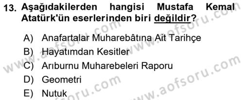 Atatürk İlkeleri Ve İnkılap Tarihi 2 Dersi 2025 - 2026 Yılı (Vize) Ara Sınav Soruları 13. Soru