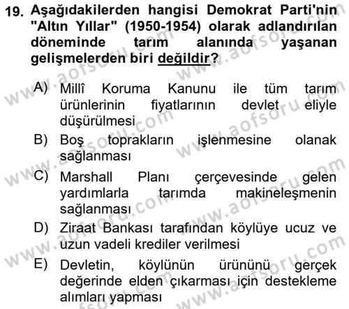 Atatürk İlkeleri Ve İnkılap Tarihi 2 Dersi 2025 - 2026 Yılı (Vize) Ara Sınav Soruları 19. Soru