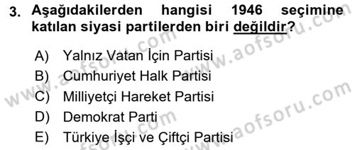 Atatürk İlkeleri Ve İnkılap Tarihi 2 Dersi 2025 - 2026 Yılı (Vize) Ara Sınav Soruları 3. Soru