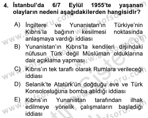 Atatürk İlkeleri Ve İnkılap Tarihi 2 Dersi 2025 - 2026 Yılı (Vize) Ara Sınav Soruları 4. Soru