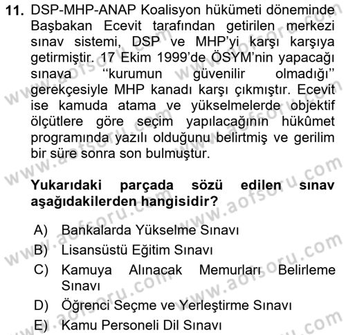Atatürk İlkeleri Ve İnkılap Tarihi 2 Dersi 2025 - 2026 Yılı (Final) Dönem Sonu Sınav Soruları 11. Soru