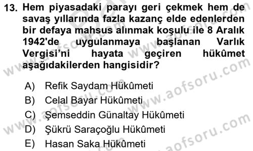 Atatürk İlkeleri Ve İnkılap Tarihi 2 Dersi 2025 - 2026 Yılı (Final) Dönem Sonu Sınav Soruları 13. Soru