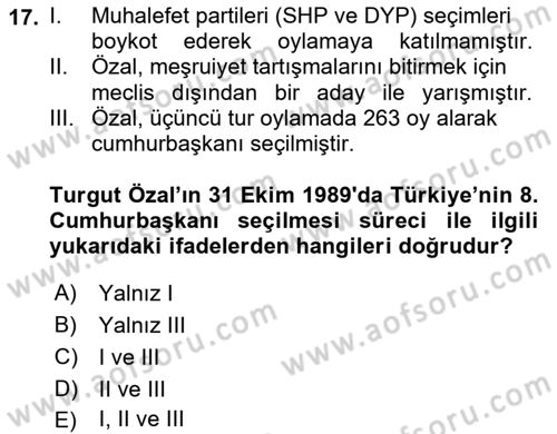 Atatürk İlkeleri Ve İnkılap Tarihi 2 Dersi 2025 - 2026 Yılı (Final) Dönem Sonu Sınav Soruları 17. Soru