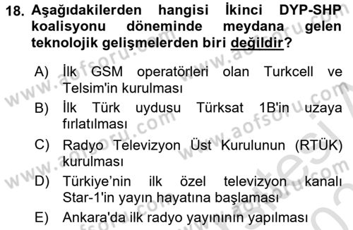 Atatürk İlkeleri Ve İnkılap Tarihi 2 Dersi 2025 - 2026 Yılı (Final) Dönem Sonu Sınav Soruları 18. Soru