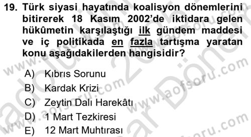 Atatürk İlkeleri Ve İnkılap Tarihi 2 Dersi 2025 - 2026 Yılı (Final) Dönem Sonu Sınav Soruları 19. Soru