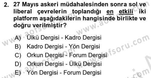 Atatürk İlkeleri Ve İnkılap Tarihi 2 Dersi 2025 - 2026 Yılı (Final) Dönem Sonu Sınav Soruları 2. Soru