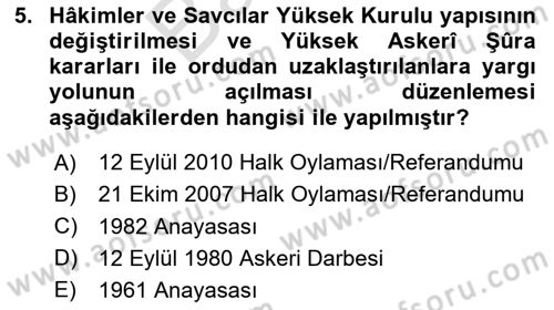 Atatürk İlkeleri Ve İnkılap Tarihi 2 Dersi 2025 - 2026 Yılı (Final) Dönem Sonu Sınav Soruları 5. Soru